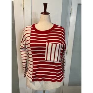 Cabi 5635 women’s red white black stripes Pocket Pullover Sweater XS